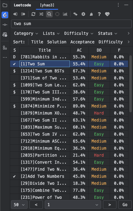 LeetCode filter panel